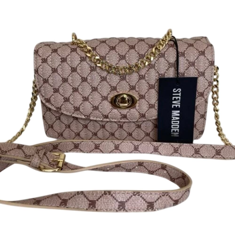 Brand New Super Cute Steve Madden Pink  Vegan Crossbody Purse Handbag Gold Cha